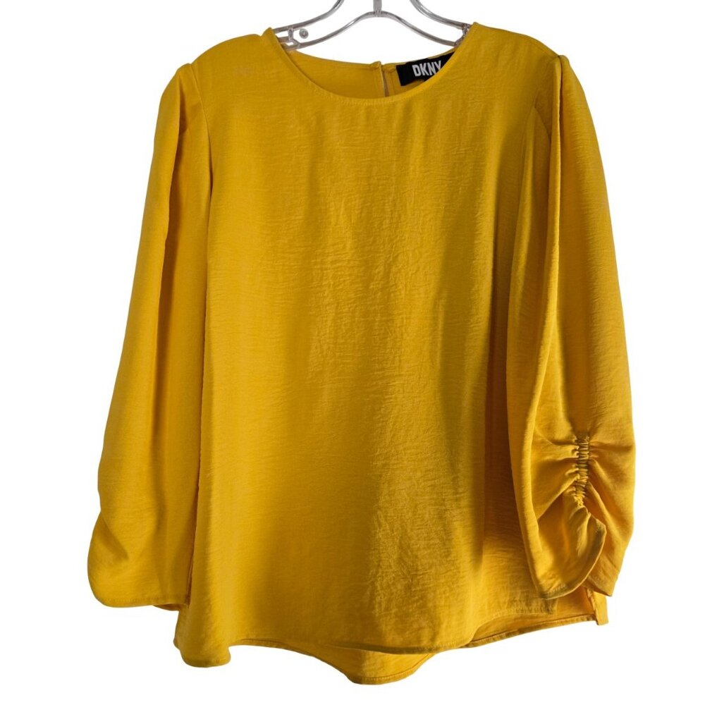 DKNY Polyester Crinkled Yellow Gold Small, 3/4 Sleeves Shirred cuffs NWT